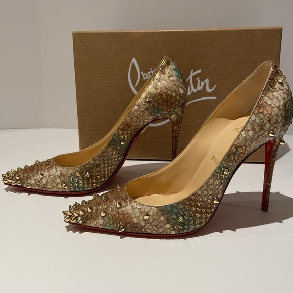 Christian Louboutin Degraspike 100 Python Ecorce in Multi/Light Gold - Picture 3 of 10